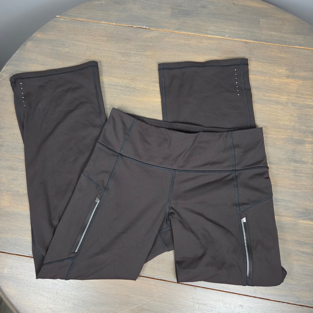 Athleta Womens Large Petite Rainier Bootcut Pants Fleece Lined Zip Pockets Black
